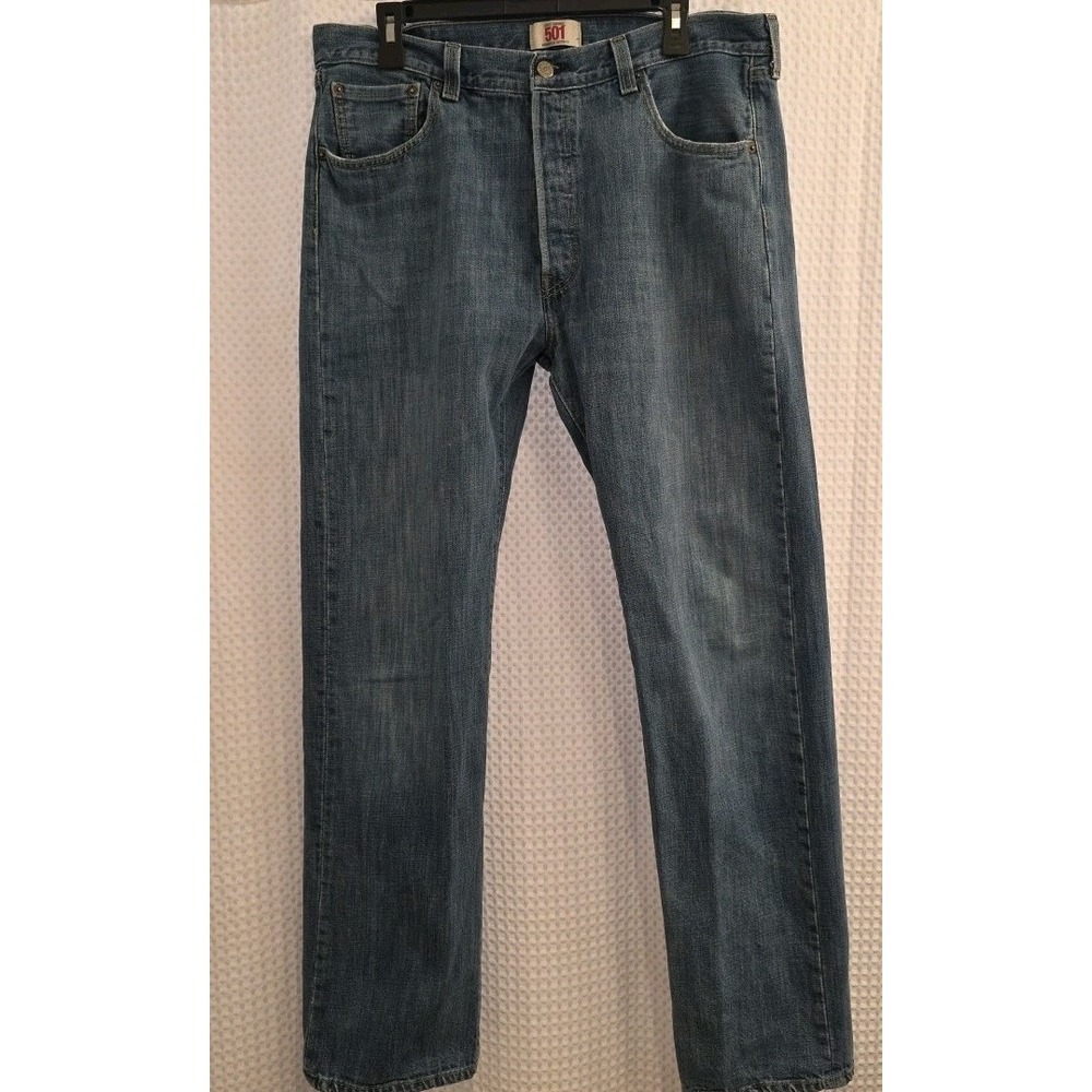 Levis 501 Jeans‎ Mens 36x34 Mid Rise Straight Leg Button Medium Wash Denim Blue